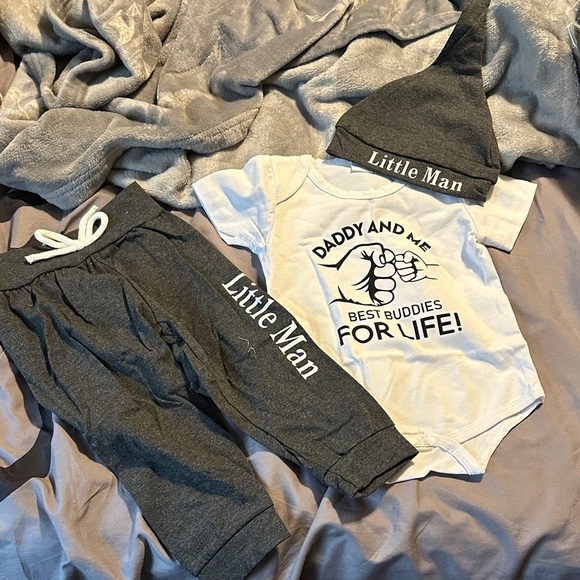 Other - Little Man 3-Piece Baby Outfit Set - Gray & White